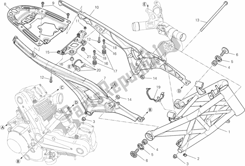 Alle onderdelen voor de Kader van de Ducati Monster 696 2013