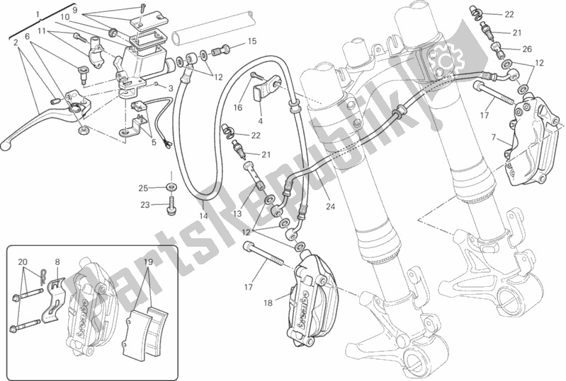Alle onderdelen voor de Voorremsysteem van de Ducati Monster 696 2013