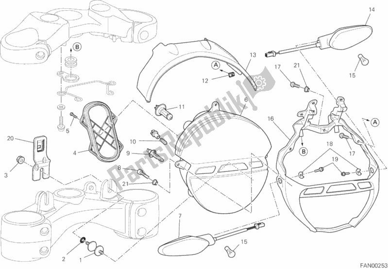 Alle onderdelen voor de Koplamp van de Ducati Monster 696 2013