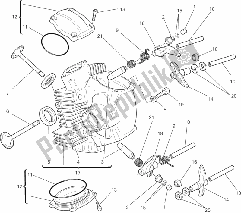 Alle onderdelen voor de Horizontale Cilinderkop van de Ducati Monster 696 2013