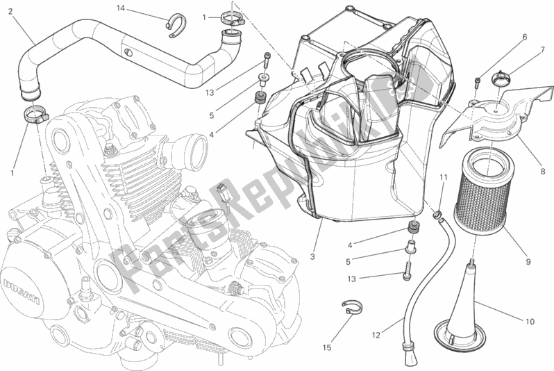 Alle onderdelen voor de Inname van de Ducati Monster 696 2013