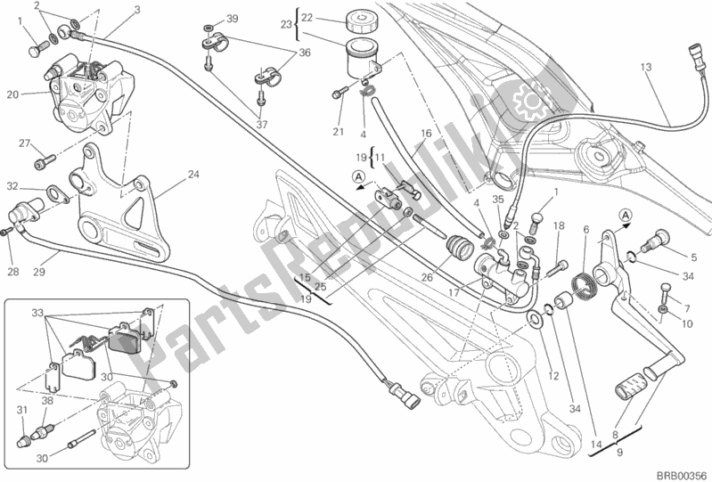 Alle onderdelen voor de Achter Remsysteem van de Ducati Monster 696 2013