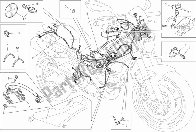 Alle onderdelen voor de Kabelboom van de Ducati Monster 696 2013