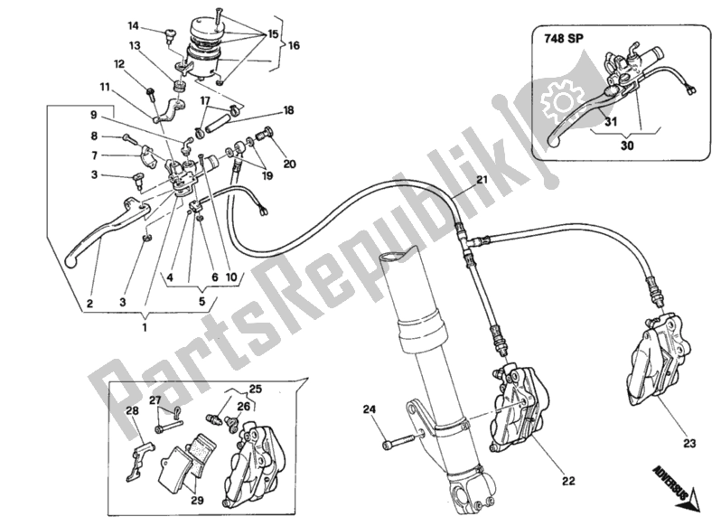 Tutte le parti per il Sistema Frenante Anteriore del Ducati Superbike 748 1995