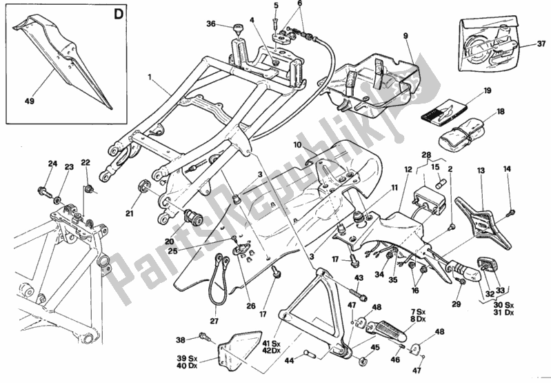 All parts for the Rear Frame Biposto of the Ducati Superbike 748 1995