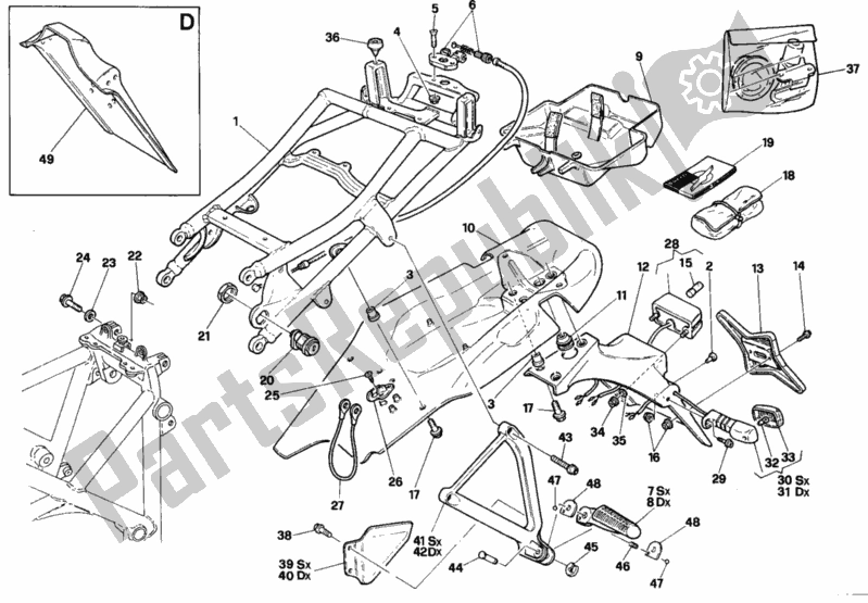 Alle onderdelen voor de Achterframe Biposto van de Ducati Superbike 748 1995