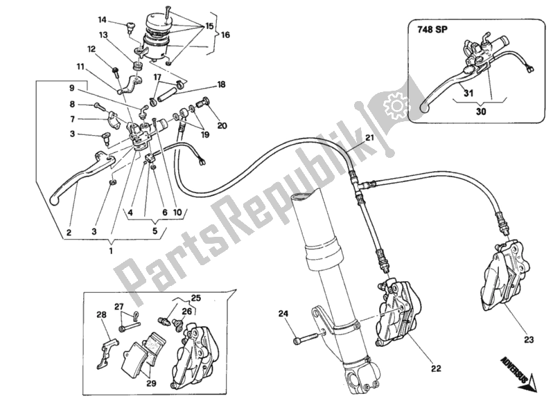 Tutte le parti per il Sistema Frenante Anteriore del Ducati Superbike 748 1996