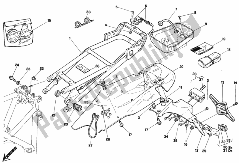 Tutte le parti per il Telaio Posteriore Sp del Ducati Superbike 748 1996