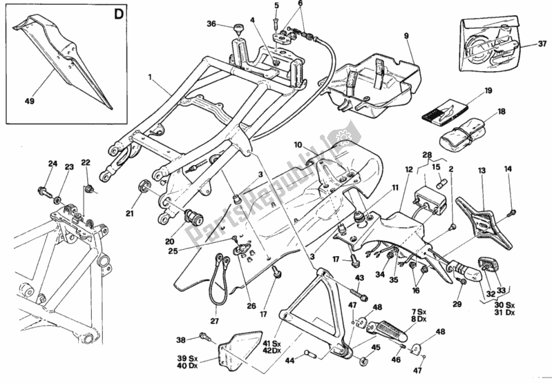 Tutte le parti per il Telaio Posteriore Biposto del Ducati Superbike 748 1997