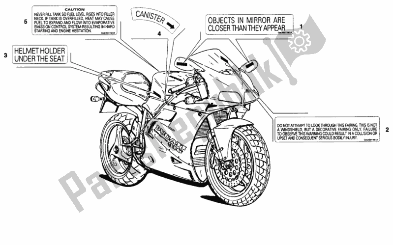 Tutte le parti per il Etichette Di Avvertimento Usa del Ducati Superbike 748 1997