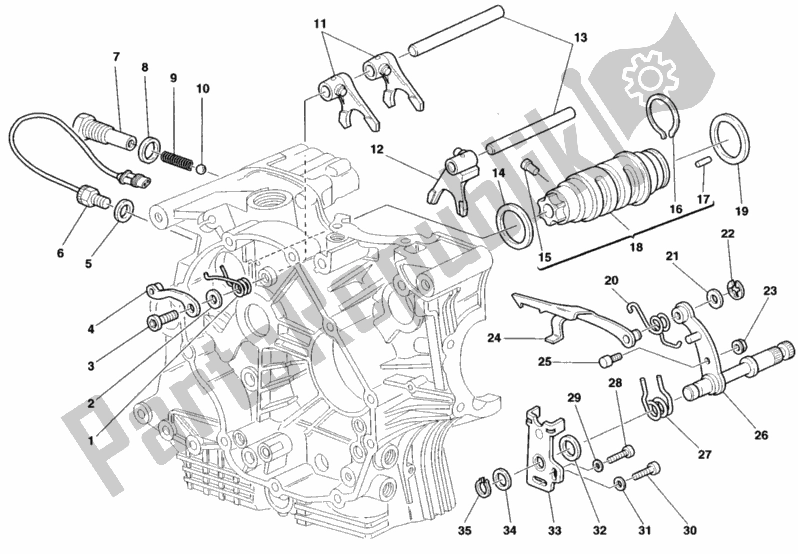 All parts for the Gear Change Mechanism of the Ducati Superbike 748 1998