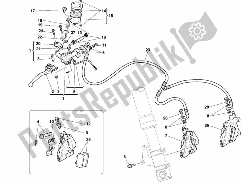 Tutte le parti per il Sistema Frenante Anteriore del Ducati Superbike 748 1999