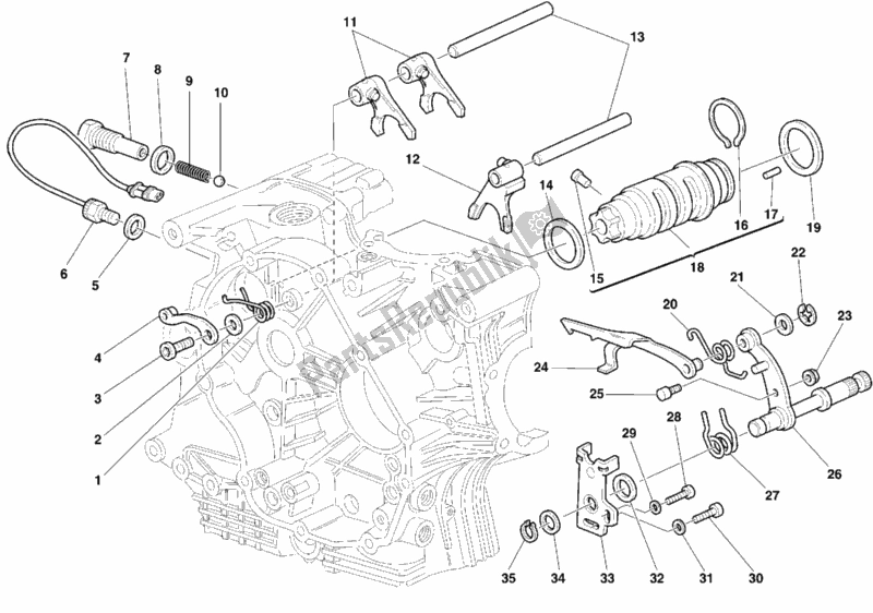 All parts for the Gear Change Mechanism of the Ducati Superbike 748 1999