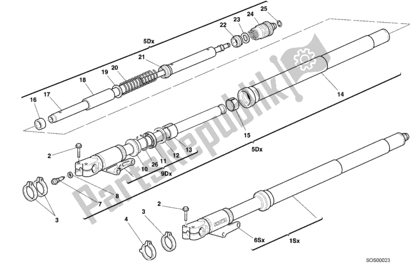 Tutte le parti per il Forcella Anteriore del Ducati Superbike 748 2000