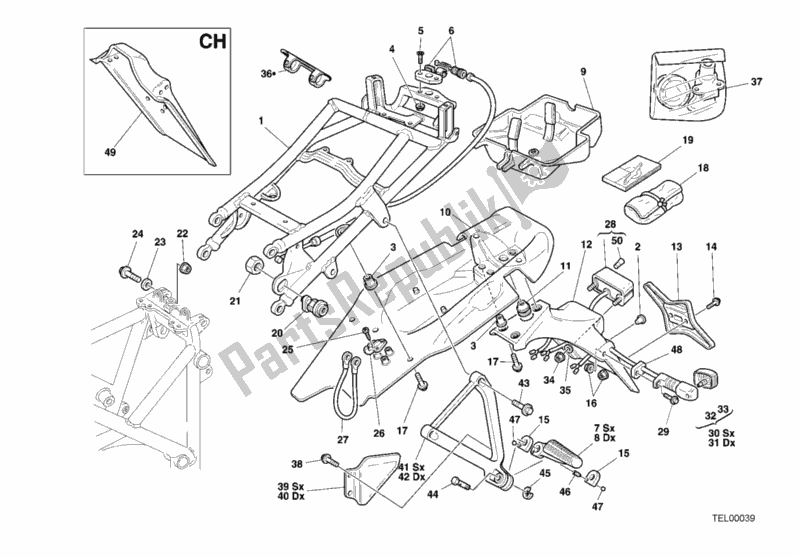 Tutte le parti per il Telaio Posteriore del Ducati Superbike 748 2000