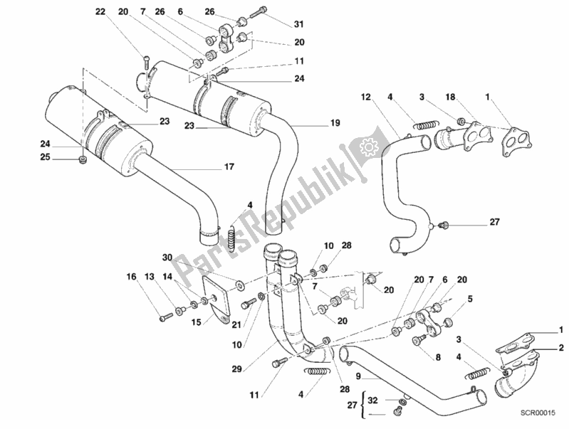 Alle onderdelen voor de Uitlaatsysteem van de Ducati Superbike 748 2001