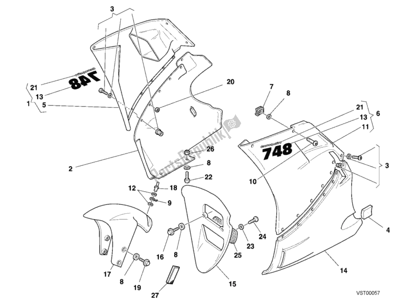 Tutte le parti per il Carenatura del Ducati Superbike 748 2001