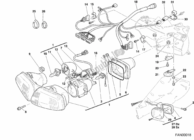 Todas las partes para Faro de Ducati Superbike 748 2001 Todas las partes para Faro de Ducati Superbike 748 2001