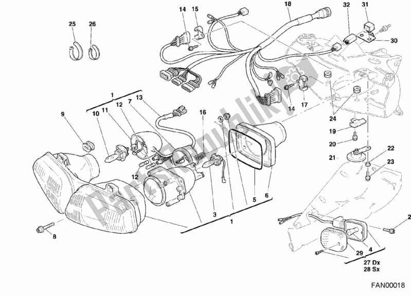 Alle onderdelen voor de Koplamp van de Ducati Superbike 748 2001