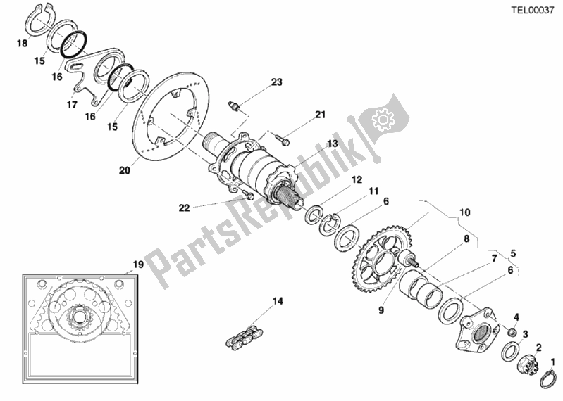 Tutte le parti per il Mozzo, Ruota Posteriore del Ducati Superbike 748 2001