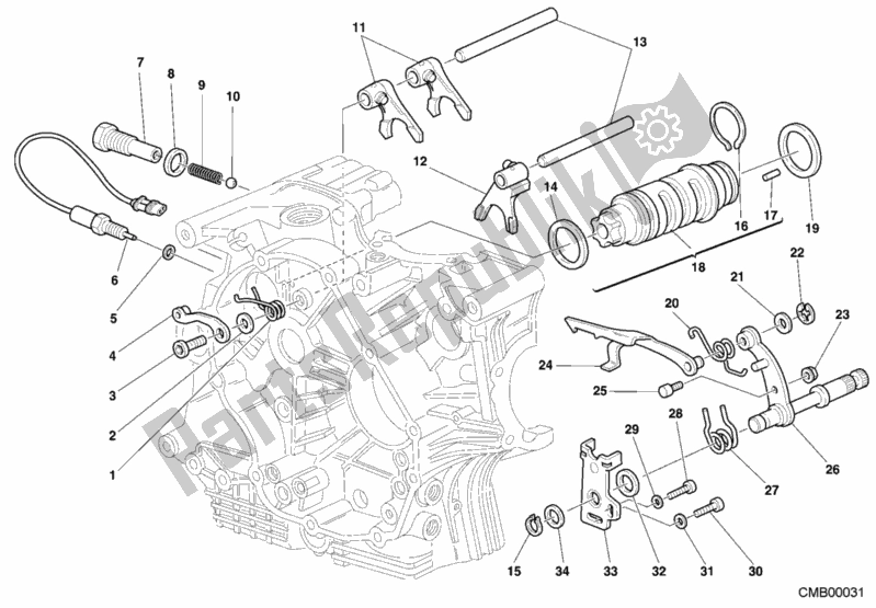 Alle onderdelen voor de Schakelnok - Vork van de Ducati Superbike 748 2001