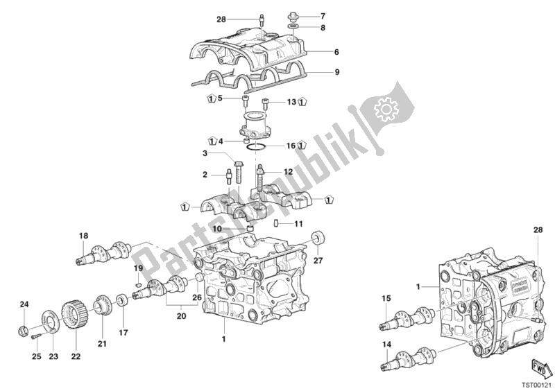 All parts for the Cylinder Head of the Ducati Superbike 749 2003