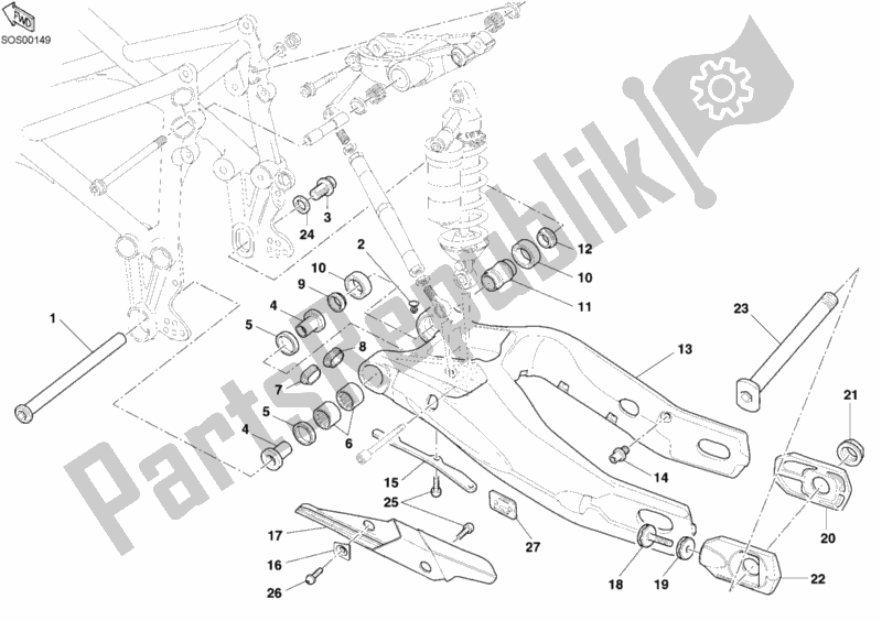 All parts for the Swing Arm of the Ducati Superbike 749 2003