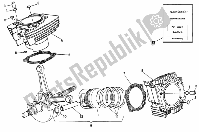 Tutte le parti per il Cilindro - Pistone del Ducati Monster 750 1996