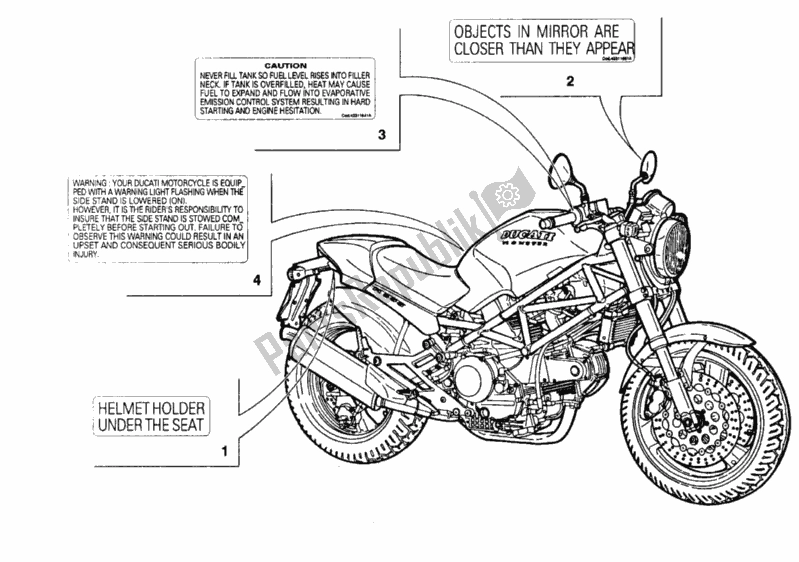 Tutte le parti per il Etichette Di Avvertimento Usa del Ducati Monster 750 1996