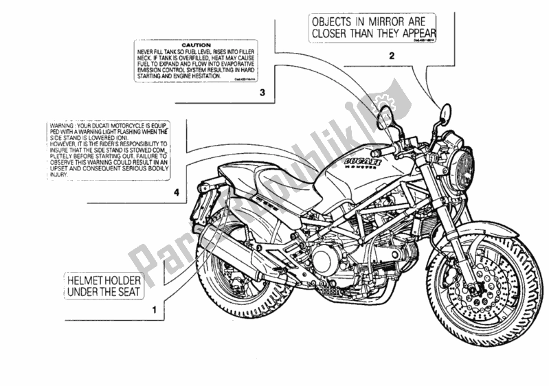 Todas las partes para Etiquetas De Advertencia Ee. De Ducati Monster 750 1997