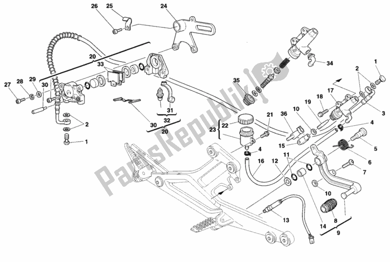Tutte le parti per il Sistema Frenante Posteriore del Ducati Monster 750 1998