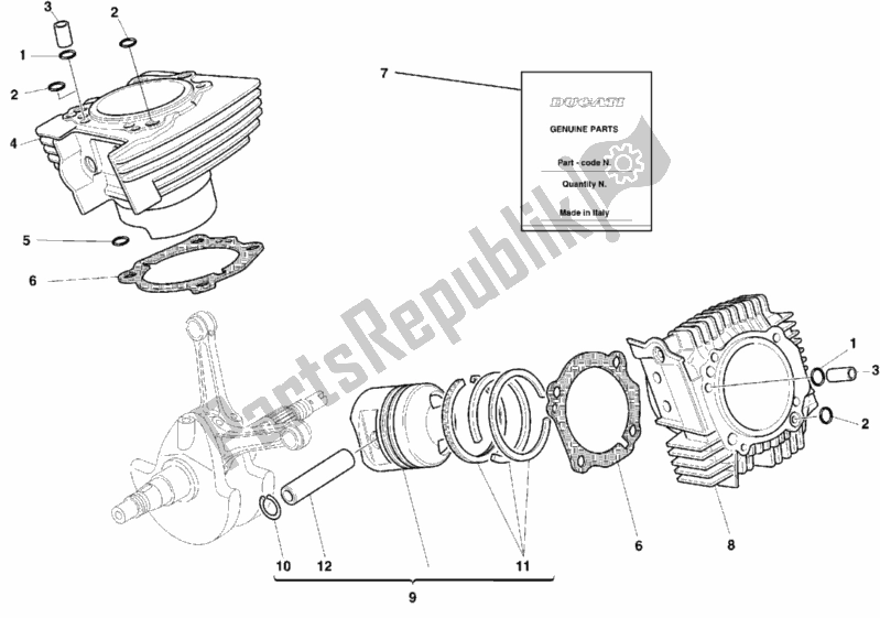 Tutte le parti per il Cilindro - Pistone del Ducati Monster 750 1999