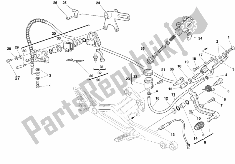 Tutte le parti per il Sistema Frenante Posteriore del Ducati Monster 750 1999