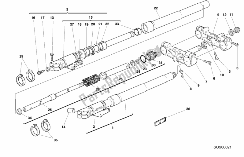 All parts for the Front Fork of the Ducati Monster 750 2000