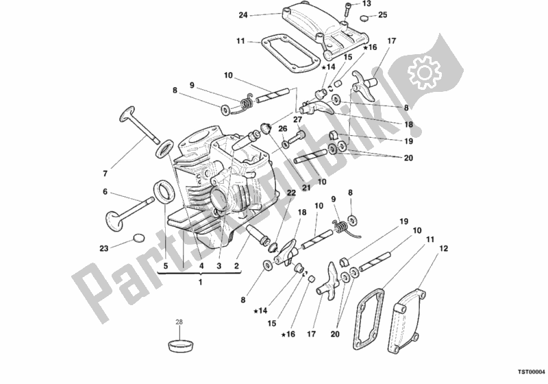 All parts for the Horizontal Cylinder Head of the Ducati Monster 750 2000