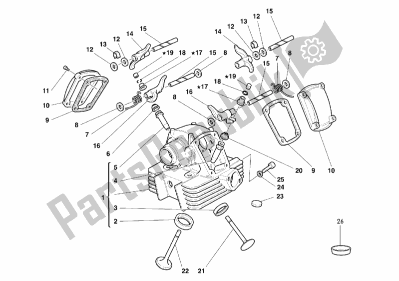 All parts for the Vertical Cylinder Head of the Ducati Monster 750 2000