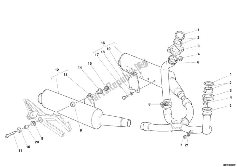 Alle onderdelen voor de Uitlaatsysteem van de Ducati Monster 750 2001