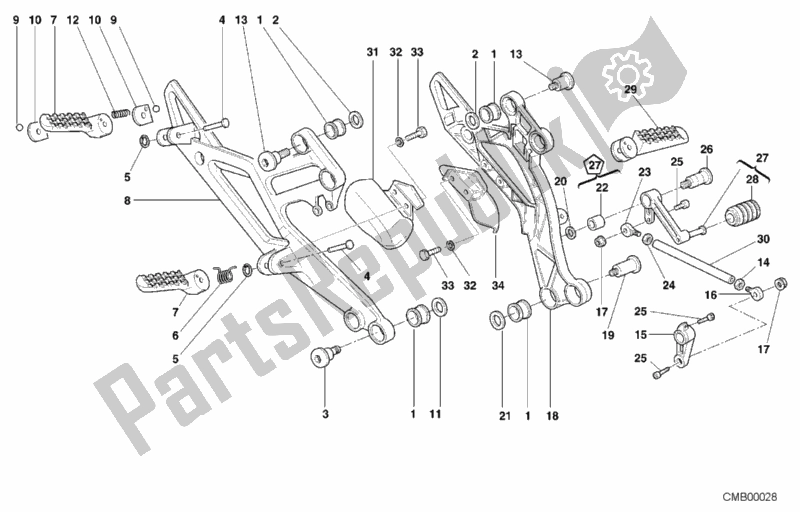 Alle onderdelen voor de Voetensteun van de Ducati Monster 750 2001