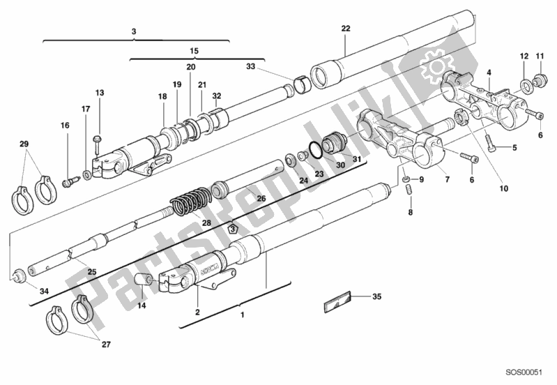 All parts for the Front Fork of the Ducati Monster 750 2001