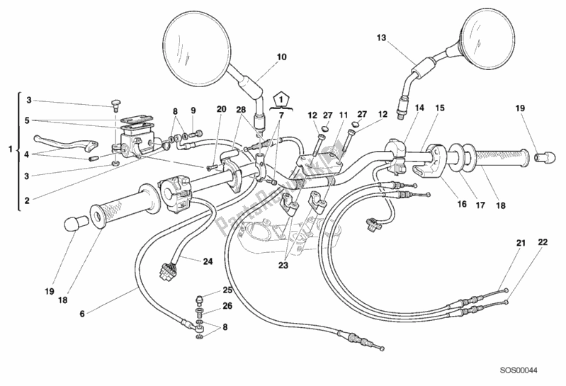 Tutte le parti per il Manubrio del Ducati Monster 750 2001