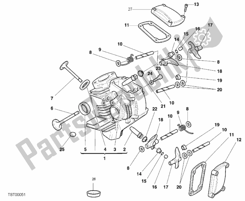 Alle onderdelen voor de Horizontale Cilinderkop van de Ducati Monster 750 2001