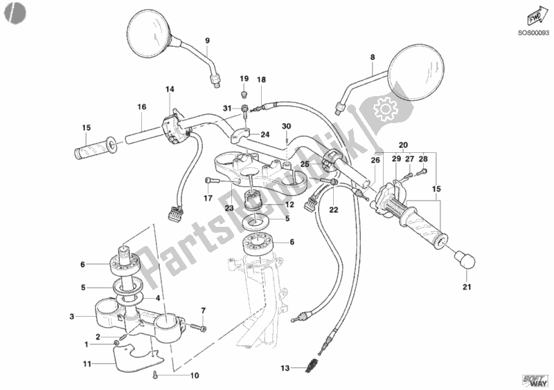 All parts for the Handlebar of the Ducati Monster 750 2002