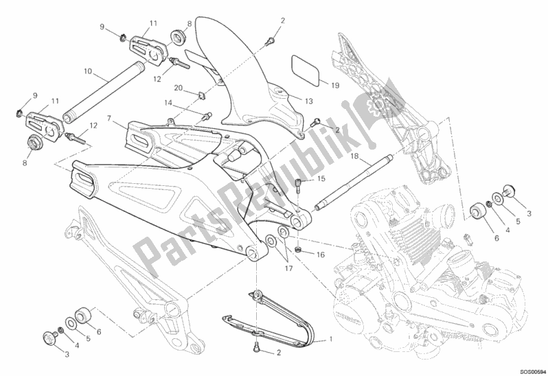 All parts for the Swing Arm of the Ducati Monster 795 2012