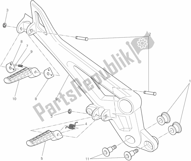 Alle onderdelen voor de Voetsteunen, Juist van de Ducati Monster 795 2014