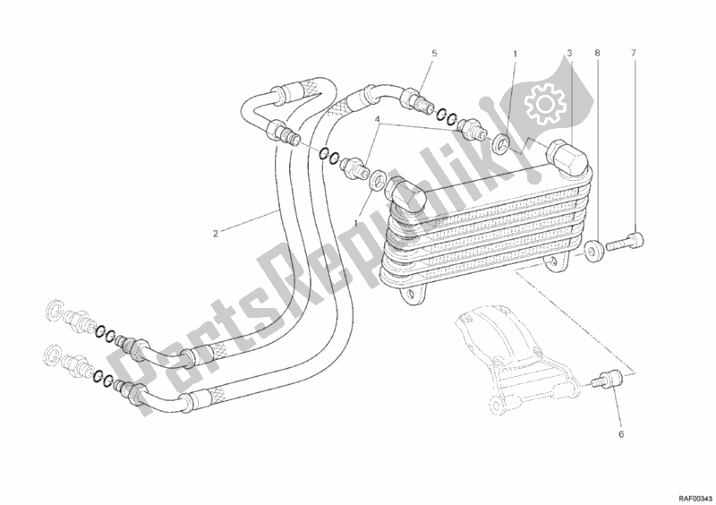 All parts for the Oil Cooler of the Ducati Hypermotard 796 2010