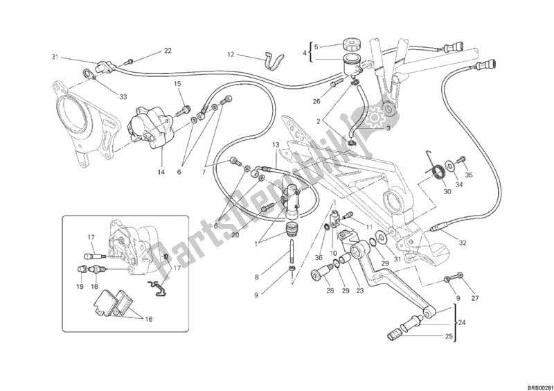 All parts for the Rear Brake System of the Ducati Hypermotard 796 2010