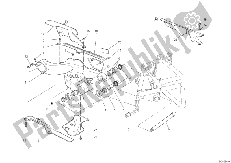 All parts for the Swing Arm of the Ducati Hypermotard 796 2010