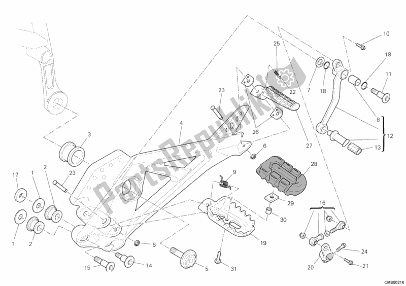 Todas as partes de Apoios Para Os Pés, Esquerdo do Ducati Hypermotard 796 2011