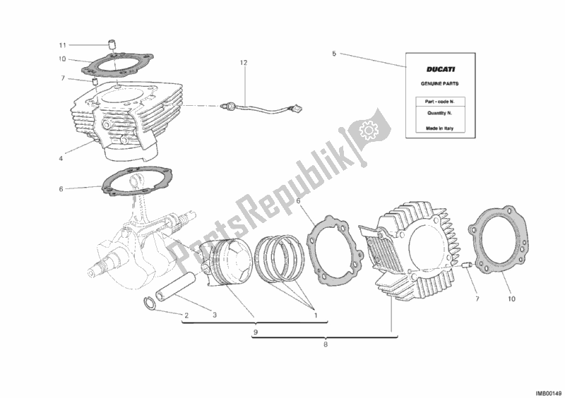 Todas as partes de Cilindro - Pistão do Ducati Hypermotard 796 2012 Todas as partes de Cilindro - Pistão do Ducati Hypermotard 796 2012