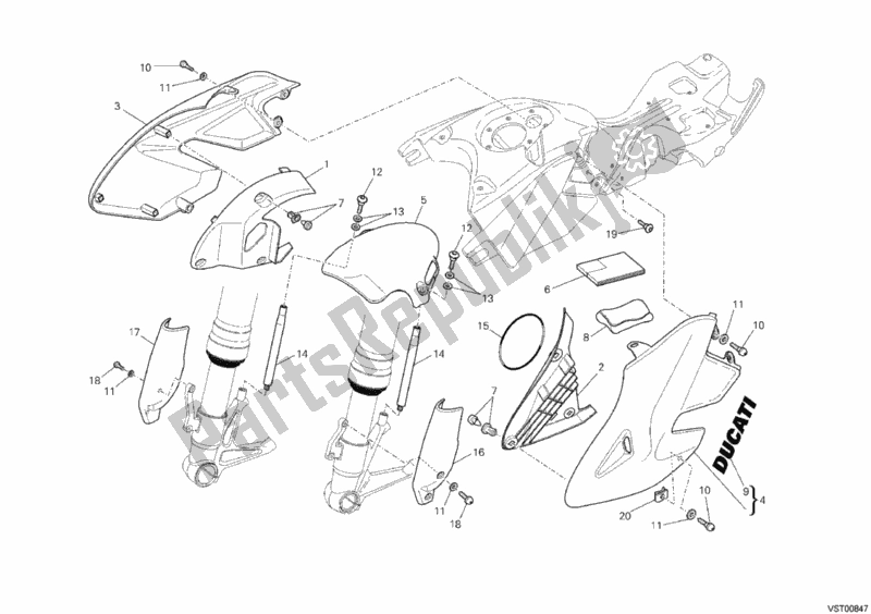 Todas as partes de Carenagem do Ducati Hypermotard 796 2012